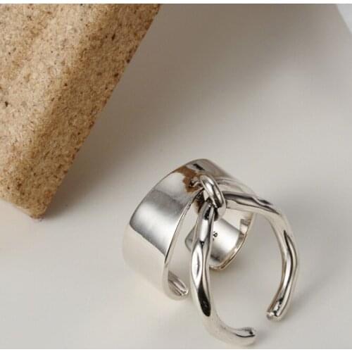 Simple S925 Sterling Silver Glossy Ring for Women Men Retro Vintage Textured Uneven Circle ring Open Stackable Fine Ring