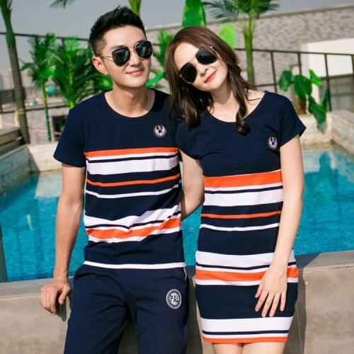 Korean couple clothing t-shirts college fashion style pair lovers women summer beach dress pants matching clothes outfit wear 39