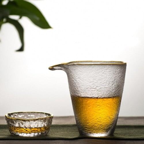 Japanese Style Creative Clear Glass Fair Cup Simple Water Mug with Glod Rim Heat Resistant Tea Maker Office Kung Fu Drinkware