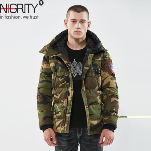 NIGRITY 2018 Winter camouflage Jacket Men 2018 Fashion Stand Collar Male Parka Mens Solid Thick and long Coats Man Parkas
