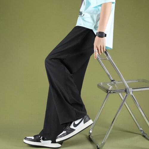 Mens Ice Silk Pants Spring Summer Thin Black Gray Trousers Streetwear Loose College Fashion New Package Mail Couples 2021