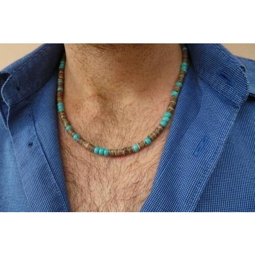 Mens beaded necklace Mens surfer necklace Surfer necklace Mens coco shell necklace Mens turquoise necklace