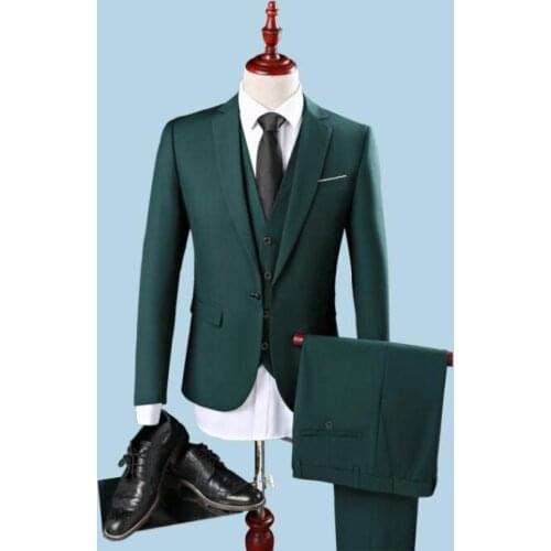 Oversized Solid Color Suit Three-piece Blazer Vest Trousers Sets Mens Business Social Banquet Formal Wear