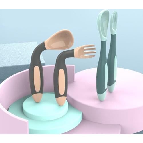 Baby Utensils Set Auxiliary Food Toddler Learn To Eat Training Bendable Soft Spoon Fork Infant Children Tableware