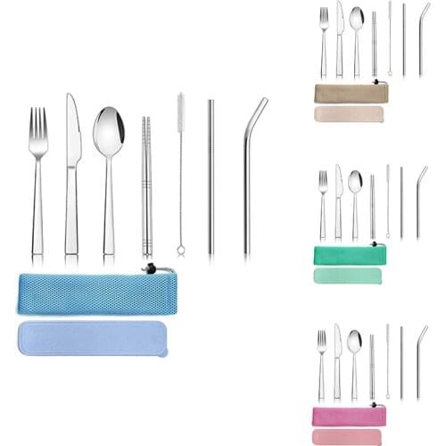 Stainless Steel Camping Cutlery Set for 1,Including Silver fork Knife Spoon,Chopsticks 9 Piece Travel Cutlery Sets