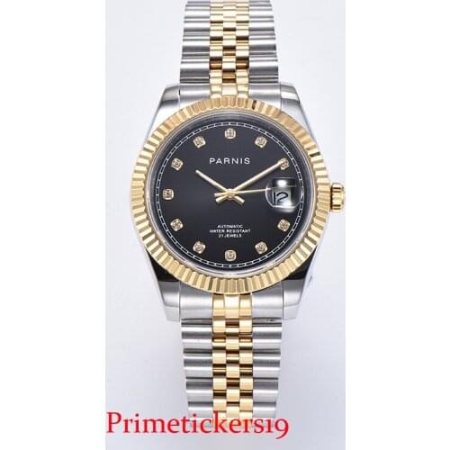 New Arrival Parnis 39.5mm Jewels Mental Strap Automatic Miyota 8215 Movement Mens Mechanical Wristwatch