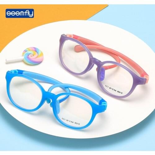 Seemfly Children Silicone Anti Blue Light Glasses Boys Girls Ultralight TR90 Frame Eyewear Retro Clear Student Computer Goggles