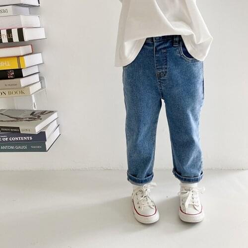 Autumn boys and girls casual straight denim pants 2020 Kids all-match simple jeans