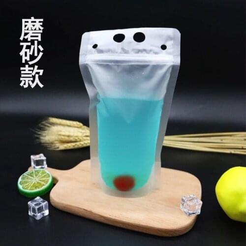 450ml Plastic Drink Packaging Bag 100 Pack Pouch for Beverage Juice Milk Coffee, with Handle and Holes for Straw New Design
