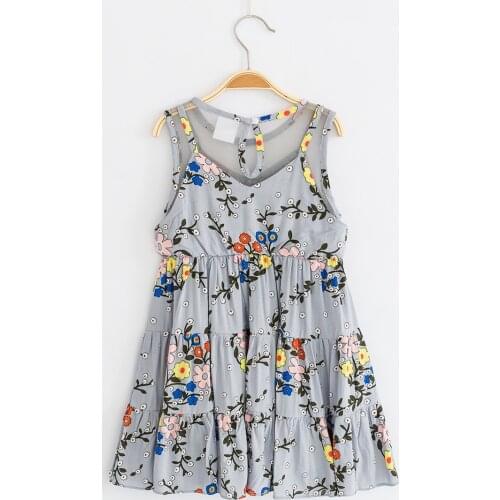 Girls dress summer new sleeveless lace cotton floral cute childrens dress fashion childrens clothing