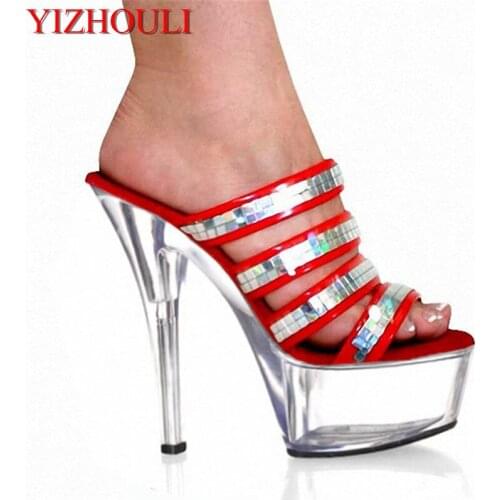 Professional Customize 15cm High Heels Sandals Glitter Platform Bride Wedding Shoes Womens Slippers Crystal Sandals