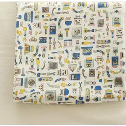 Robot Design Cotton Linen Fabric Home Textile Sewing Tissu by half meter For Tablecloth Pillow Bag Curtain Cushion Decoration