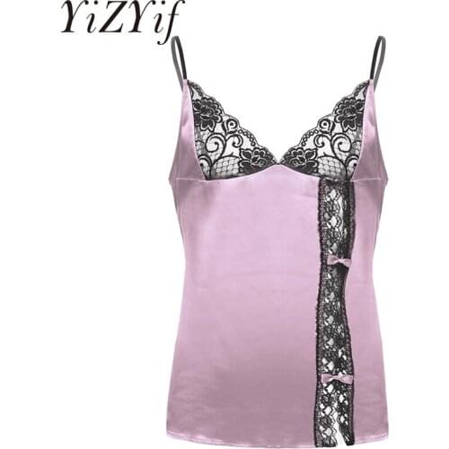 Sissy Satin Babydolls Chemises Mens Sissy Smooth Silky Satin Lingerie Deep V Neck Lace Trim Chemise Babydoll Sleepwear Nightwear