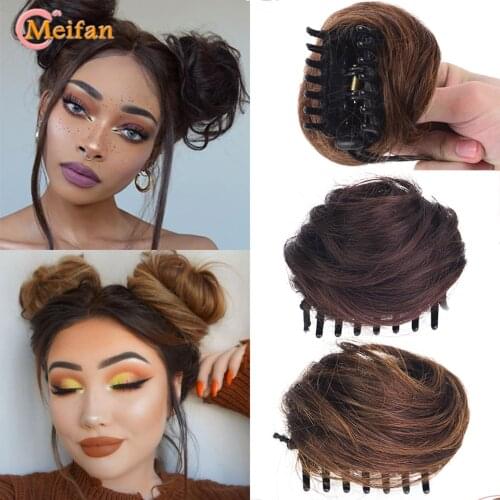 MEIFAN Synthetic Claw Chignon Hair Bun Donut Messy Scrunchies Wrap Around Ponytail Clip in Hairtail Extension for Women