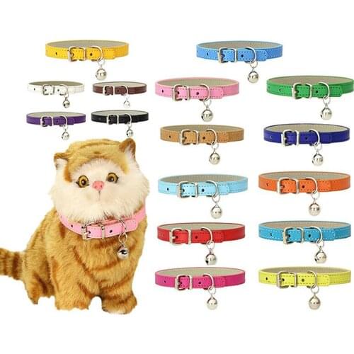Dog Cats Collar with bell Safety Adjustable Leather Cat Kitten Straps Puppy Necklaces Chihuahua Collars Pet Supplies