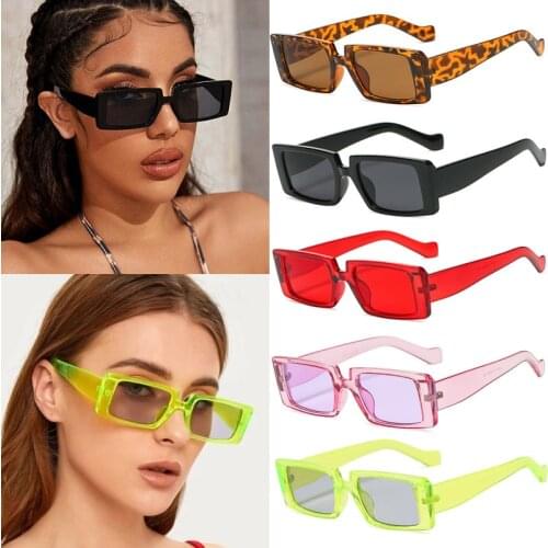 Sunglasses Women Men Small Rectangle UV400 Lens Eyewear Brand Design Retro Wide Frame Candy Color Cycling Hiking Female Shades