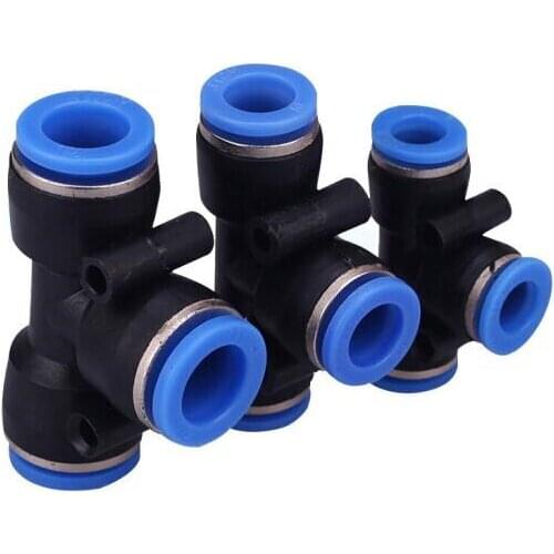 T-junction PE4 - PE16 Pneumatic Air 3 Way Quick Fittings Connector 4mm-16mm Tube Hose