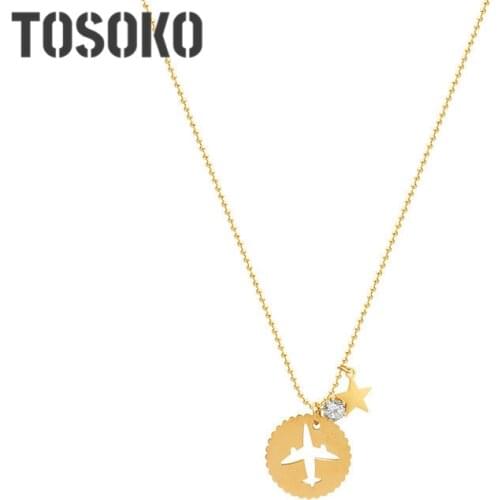 TOSOKO Stainless Steel Jewelry Hollow Out Plane Star Zircon Necklace Actress Elegant Clavicle Chain New Year Gift For Women P871