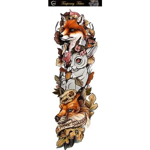 Waterproof Tattoos Sticker Full Arm old school Wolf rabbit tattoo Water Transfer flash tatoo fake tattoo for men women