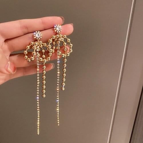 2021 New Korean Gold Color Small Ball Bowknot Long Dangle Earrings For Women Fashion Jewelry Vintage Oorbellen Pendientes