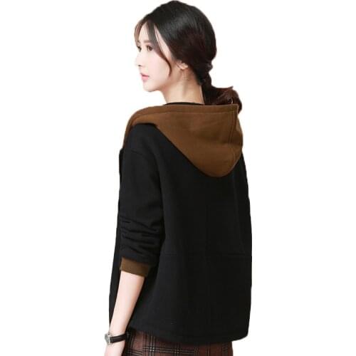 Womens Coat Plus Velvet Hooded Sweatshirt 2020 Spring New Female Harajuku Style Long Sleeve Loose Short Jacket Hoodie Coats