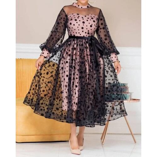 Women Pink Black Polka Dot Party Princess Dress Sexy See Through Tulle Mesh Stitching Dresses Plus Size Summer Birthday Outfits