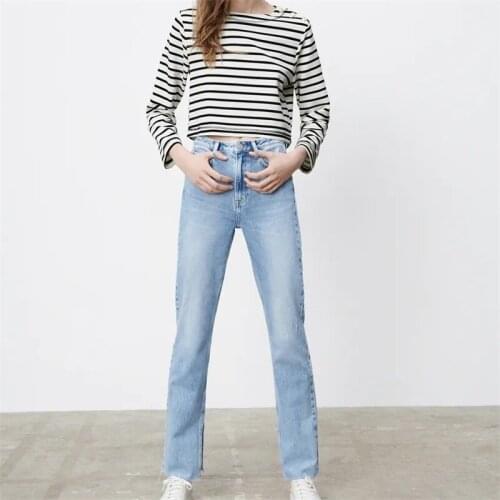 ZXQJ Women 2021 Fashion Striped Pullover T-shirt Vintage O－Nneck Long Sleeve Female Shirts Chic Tops