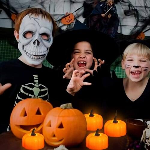 12Pcs Halloween Pumpkin Candle Light Halloween Pumpkin Lantern Electronic Candle Party Light for Christmas with Battery