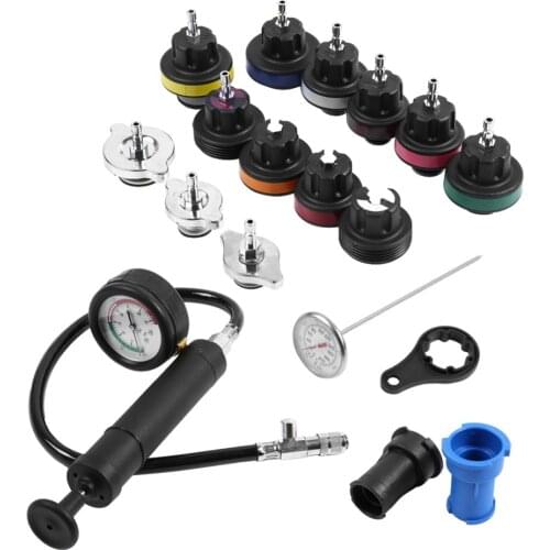18pcs Water Tank Leak Detector Car Cooling System Tester Kit with Pressure Testing Hand Pump with Gauge for Car Professional