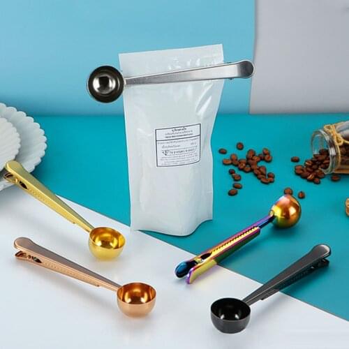 2 In 1 Stainless Steel Measuring Spoon With Sealing Clip Multifunction Coffee Tea Milk Powder Measuring Cup Kitchen Accessories