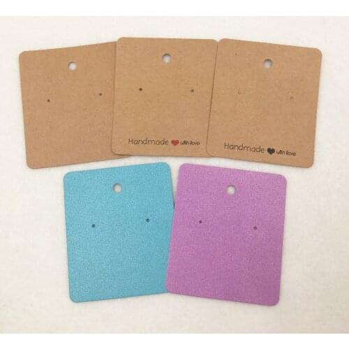 20Pcs/Lot paper Handmade With Love Earring Display Card Rectangle Earring Fixed Hole Hang Hole Packing Cards 7x6cm