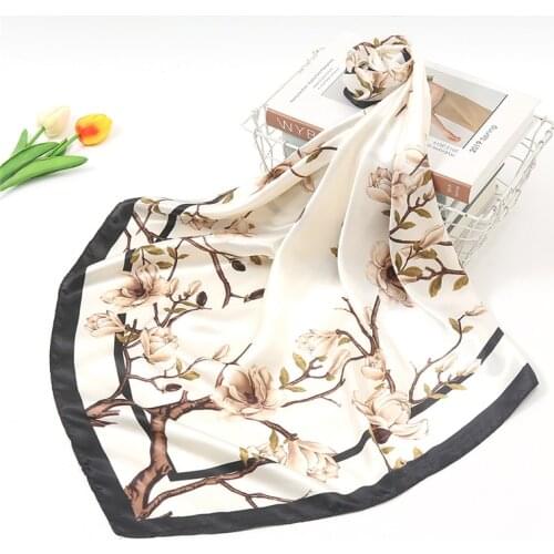2021 Summer New Silk Scarf Print Design Large Hijab Fashion Female Square Scarf Head Wraps for Women Bandana Lady Headkerchief