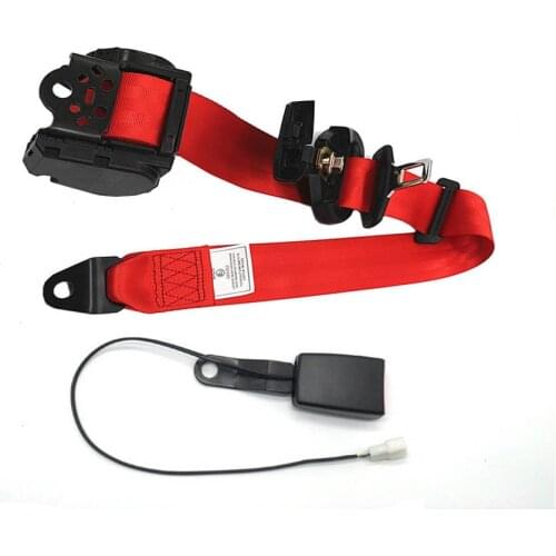 3 Point Retractable Car Safety Seat Belts Lap Seatbelts for Auto Cars With Curved Rigid Buckle with Warning Cable