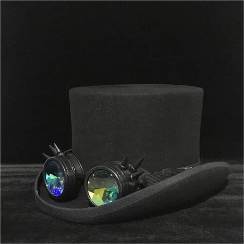 4 Size 100% Wool Black Steampunk Top Hat Women Men Steam Punk Gear Hat Millinery Fedora Goggles Party Cosplay Cap S M L XL