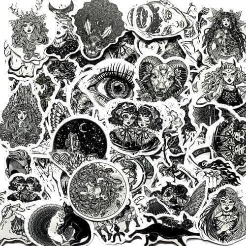 50Pcs/lot Cartoon waterproof Retro Gothic For Snowboard Laptop Luggage Car Fridge Car- Styling Vinyl Decal Home Decor Stickers