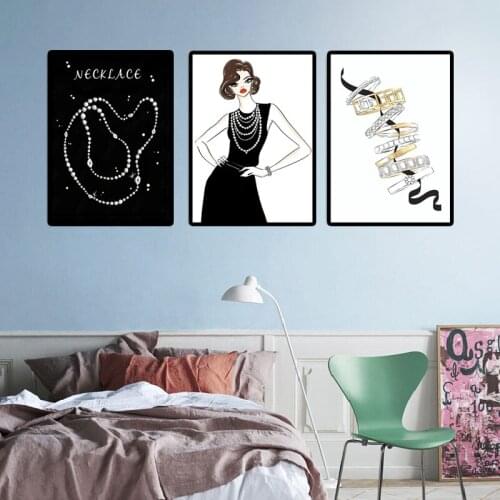 Abstract Wall Art Shining Diamond Necklace Ring Lady Paintings Canvas Posters Prints for Living Room Bedroom Corridor Decoration