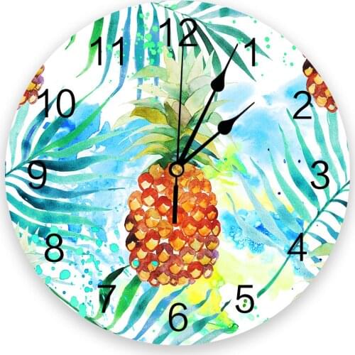 Watercolor Pineapple Fruits Round Wall Clock Creative Home Decor Living Room Quartz Needle Wall Clocks Hanging Watch