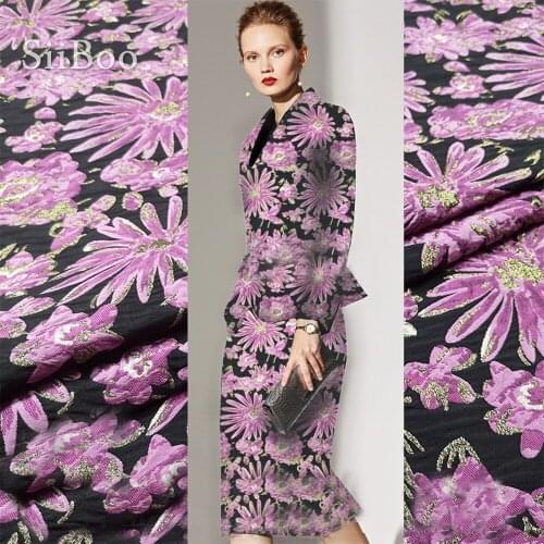 American top quality embossed sunflower style light rose red metallic jacquard fabric for summer coat tecido para costura SP6113