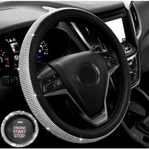 Bling diamond steering wheel cover with crystal rhinestones pu leather