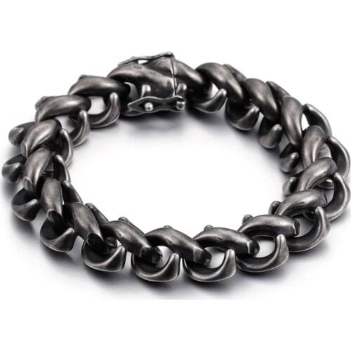 Fashion Rock Matte Link Chain Bracelets Men Stainless Steel Brushed Black Hand Chain Bracelet Homme Punk Jewelry Gift