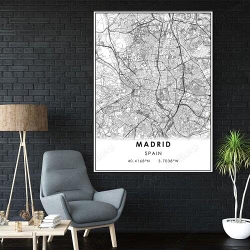 Black and White Spain City Map The Madrid City Map Poster HD Print Wall Art Canvas Nordic Landscape Painting for Home Decor