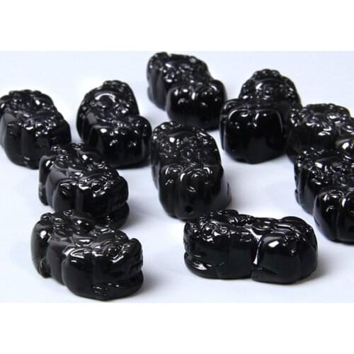 Black brave PI XIU 2 hole pendant charm natural obsidian stone jewelry diy making bracelet necklaces gift for men women handmade