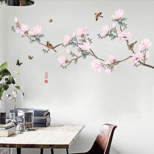 Flowers Wall Sticker Tree Bird Home Decor Sofa TV Chinese Style Decals for Furniture Bedroom Living Room Vinyl Wallsticker Mural