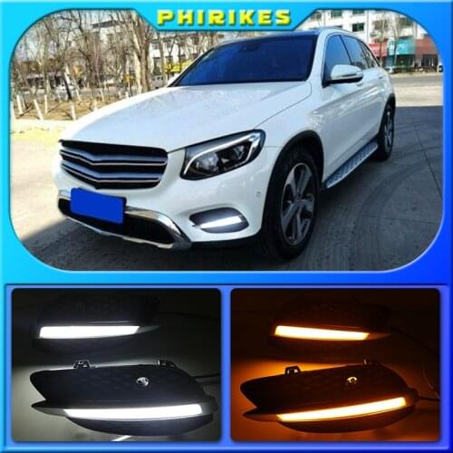 2pcs For Mercedes Benz GLC X205 2015 2016 LED DRL Daytime Running Lights Daylight yellow turn Signal lamp light