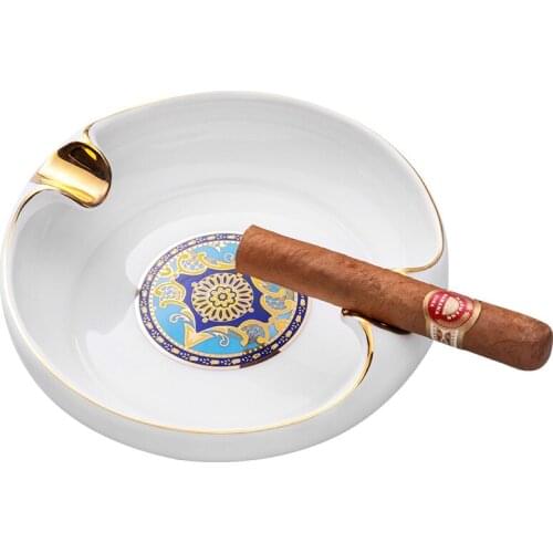 Flowing gold-rimmed printing glazed ceramic cigar ashtray AS-380-2