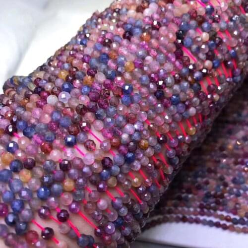 ICNWAY Sri Lankan Colorful Sapphire Natural Gemstone 3-3.5mm Beads Faceted round for Silver 925 Jewelry making 15inch