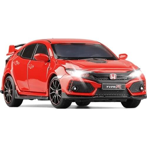 JACKIEKIM/1:32 Scale/DieCast Metal Toy/Honda Civic Type R Car/Sound & Light/Doors Openable/Educational/Gift/Kid/Collection
