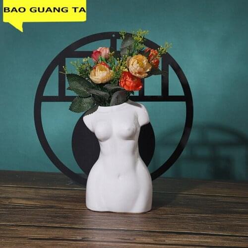 BAO GUANG TA Ceramics Vases Body Art Bust Statue Flower Insert Ornaments Porcelain Crafts Vase Desk Decor Home Decoration R5496