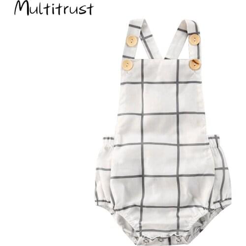 0-24M Infant Baby Girls Boys Bodysuits Plaid Print Sleeveless Summer Causal Jumpsuits 4 style