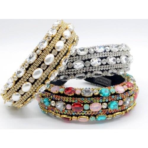 Fashionable Baroque Hair Accessories Rhinestone Headband Prom Headband Colorful Diamond Headwear Ornaments Bandas De Pelo